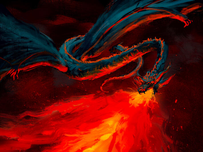 A painting of a fiery dragon