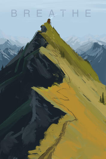 a painting of a beautiful swiss mountain